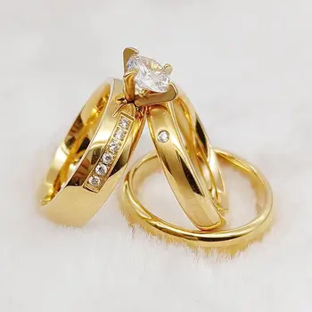 טבעות נישואין מגדיר עבור גברים ונשים המאהב של 24k מצופה זהב תכשיטי אופנה cz יהלום זוגות טבעת אירוסין anillos דוראדו