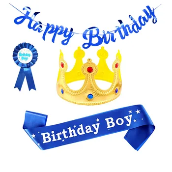 ילד יום ההולדת קישוטים כחול יום הולדת שמח דגל הכתף סטירה למלך כתר פרחים שמח הנסיך הקטן יום הולדת טובה.