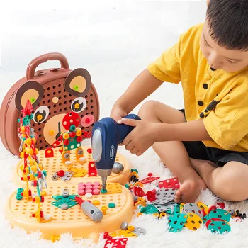ילדים לשחק במשחק צעצועים לילדים דופק בלוקים חשמלי לקדוח בורג אגוז להרכיב בלוקים תיקון הכלים Diy צעצועים חינוכיים