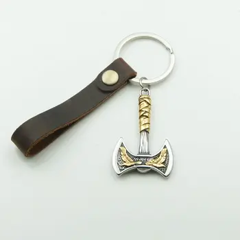 יצירתי וינטג ' עור Keyrope פרה עדין ויקינג כפול הגרזן תליון מחזיק מפתחות