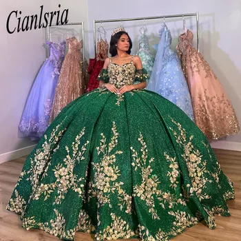 ירוק מתוקה נשף שמלות שמלת קינסאנךרה אפליקציות חרוזים שמלת מסיבת יום הולדת Vestido De 15 Anos 16