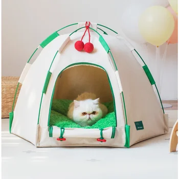 כיפת חתול קן אוהל ארבע עונות אוניברסלי למחצה המצורף נשלף, רחיץ, חתול למיטה קיץ לנשימה
