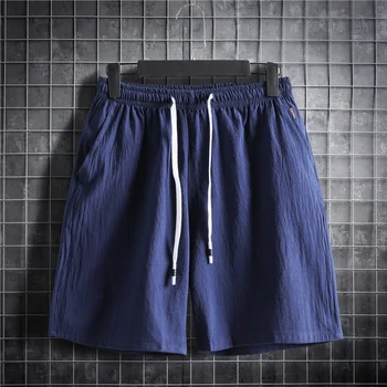 מ-5XL בתוספת גודל גברים של מכנסיים אלסטיים במותניים עם Dstring ספורטוויר רגיל צבע כותנה פשתן מזדמנים מכנסיים קצרים בגדי הקיץ