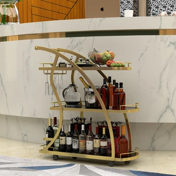 מודרני הזהב האוכל עגלת טרולי מטבח מלון העגלה מתגלגל אחסון ריהוט למטבח עגלת אחסון גלגלים ניידים מתלה עגלת בר