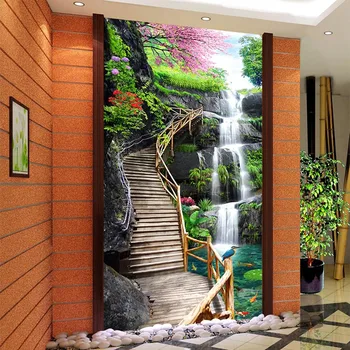 מותאם אישית ציור קיר טפט HD מפל עץ גשר טבע נוף צילום ציורי קיר הסלון מלון כניסה עיצוב המסמכים ציורי קיר
