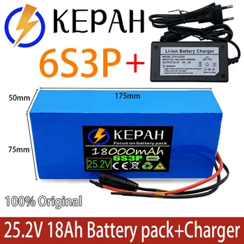 מותג חדש Batterie ליתיום-יון 6s3p 24V 18ah 18650, 25.2 v 18000mAh לשפוך velo electrique, avec chargeur