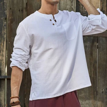 מזדמן אלגנטי בסגנון סיני כותנה פשתן חולצה קיץ לגברים מוצק צבע רטרו בסגנון סיני טאנג חליפה שרוול ארוך סוודר עליון
