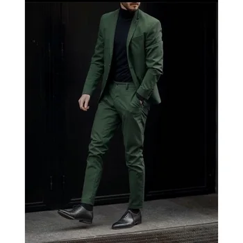 מזדמן ירוק 2 כפתורים חליפות גברים מעיל מכנסיים מחויטים עשוי ללבוש למסיבה החתן החתונה טוקסידו תחפושת Homme 2Pcs ' קט מכנסיים