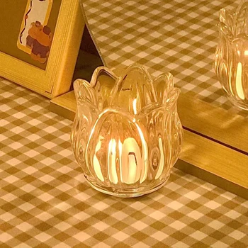 מחזיקי נרות מזכוכית על השולחן המרכזי דקורטיביים ברור Candelabros נר לעמוד נר Tealight בעל החווה עיצוב