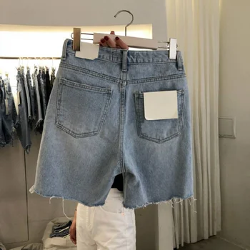 מכנסי ג 'ינס קצרים הנשים לאביב קיץ נשים בגדים חדשים רזה גבוהה המותניים ישר צינור קצה גלם חופשי מזדמן חמש נקודות ג' ינס