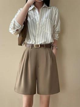 מכנסיים קצרים בקיץ חדש קוריאני אופנה חליפת מכנסיים גבוהים מותניים רחב הרגל המכנסיים דק מזדמן בגדי נשים ישר מכנסיים אופנת רחוב
