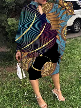 מקס שמלה ארוכה קמטים עטלף שרוול צד שמלות ערב נשים אופנה חופשי אירופה הראש דיוקן הדפסה שמלה סקסית אמצע שוק