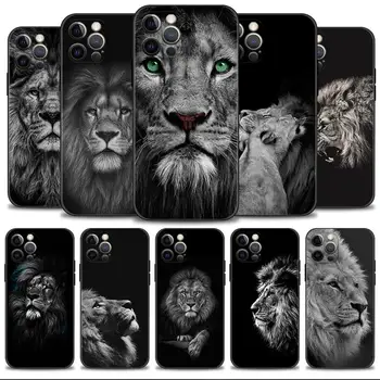 מקרה טלפון עבור iPhone של אפל 14 13 12 11 Pro מקס 13 12 מיני XS מקס XR-X 7 8 6 6 Plus כיסוי אפור שחור אריות חיה