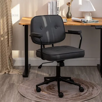 נורדי עור המשרד כסאות ריהוט משרדי כיסא המחשב רטרו מעצב אור יוקרה בישיבה נוח כיסא משרדי