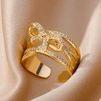 נירוסטה Bowknot טבעות לנשים 2023 חדש במגמת טבעת אצבע רומנטי לזוג החתונה אסתטי Jewerly anillos mujer