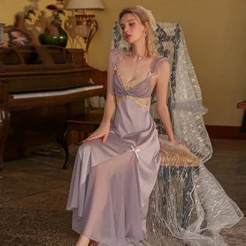 נקבה כתונת אלגנטי ארמון בסגנון מקסים פיות זמן כתונת הלבשת לילה יכול להיות משוחק בחוץ Sleepshirt סאטן משי השמלה הביתה