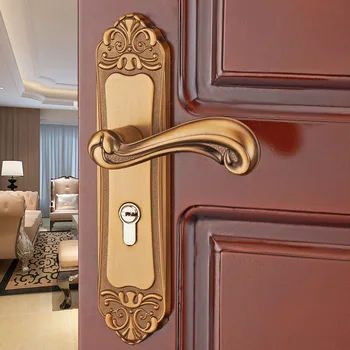 סגנון אירופאי סגסוגת אלומיניום צהוב עתיק מנעול הדלת, מקורה חדר שינה לנעול את הדלת, פשוט ידית של דלת, מנעול דלת עץ
