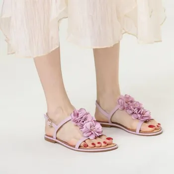 סנדלי נשים קיץ תחתית שטוחה מזדמנים סנדלי פרח פיות תכליתי תחתית שטוחה חוף נעלי אופנה תחתית שטוחה נעליים