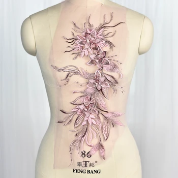 ססגוניות חרוזים לרקום פרחים גדולים תחרה תיקון 3D בעבודת יד DIY בגדים שמלת אפליקציה קישוט