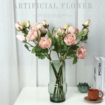 פרחים מלאכותיים ורדים מלאכותיים ורדים מציאותי משי ורדים הביתה וקישוטי חתונה פרחי משי גבעולים ארוכים