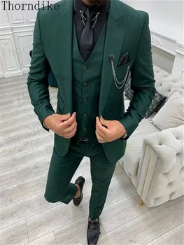 תורנדייק ירוק כהה Mens חליפה לחתן חליפה רשמית לאיש חליפות חתונה האנשים הכי רזה החתן חליפות על (ז ' קט+אפוד+מכנסיים)