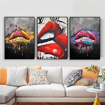 תקציר מנשק את בד הציור כמה נשיקות גרפיטי ברחוב פופ ארט פוסטר רומנטי השפתיים הדפסים גלריה הקיר תמונה תפאורה
